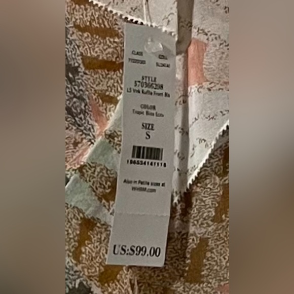 NWT WHBM Long Sleeve V-Neck Ruffle Front Blouse - Picture 6 of 6